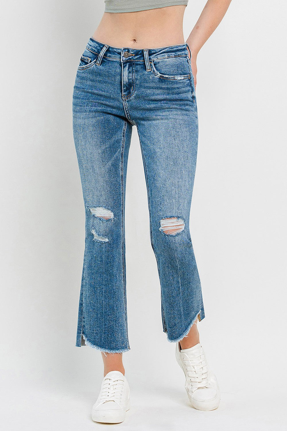 Vervet by Flying Monkey Full Size Mid Rise Distressed Cropped Flare Jeans