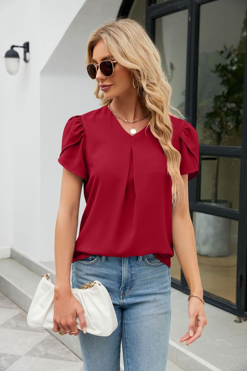 Petal Sleeve V-Neck Top