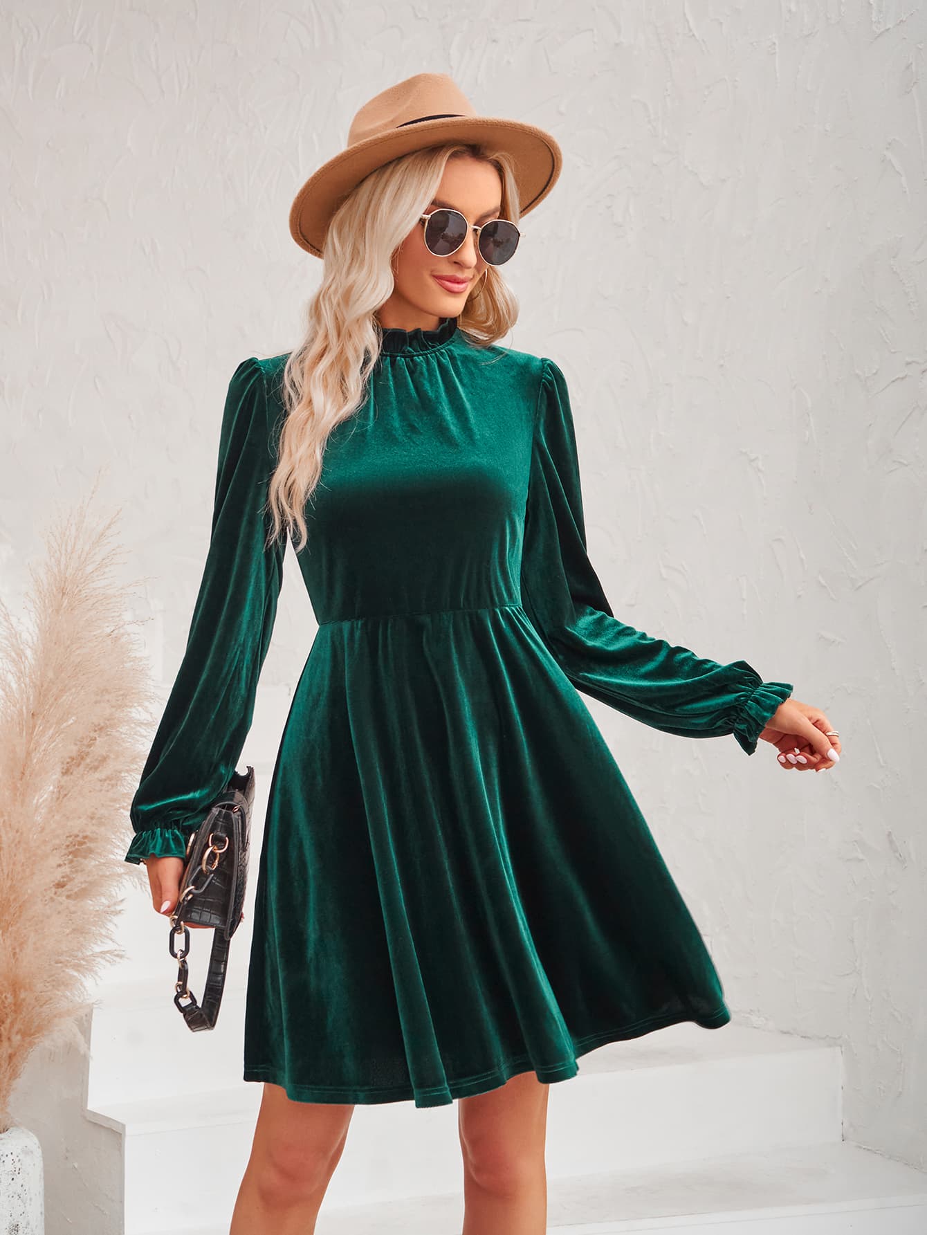 Long Flounce Sleeve A-Line Dress